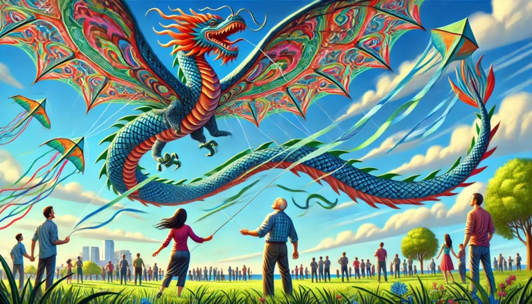 maria and walter corestti and their big dragon kite